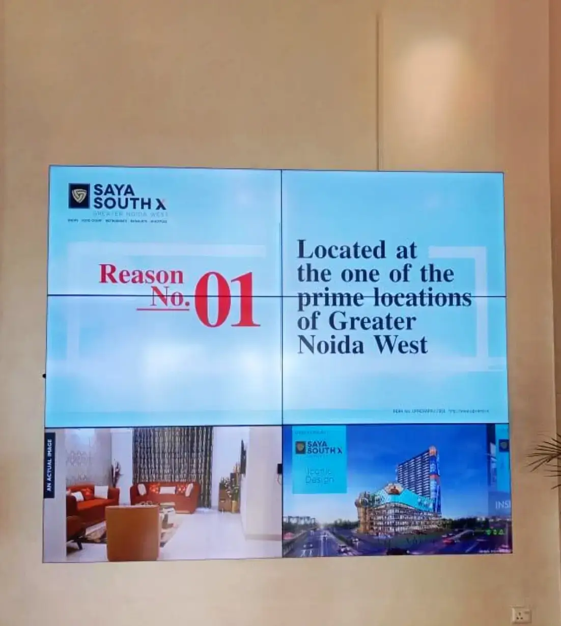 Digital signage content playing on a display at SAYA real estate office lobby which is powered by Pickcel