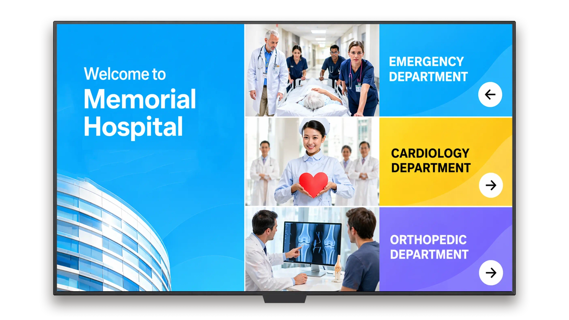 Digital wayfinding signage display in a facility lobby