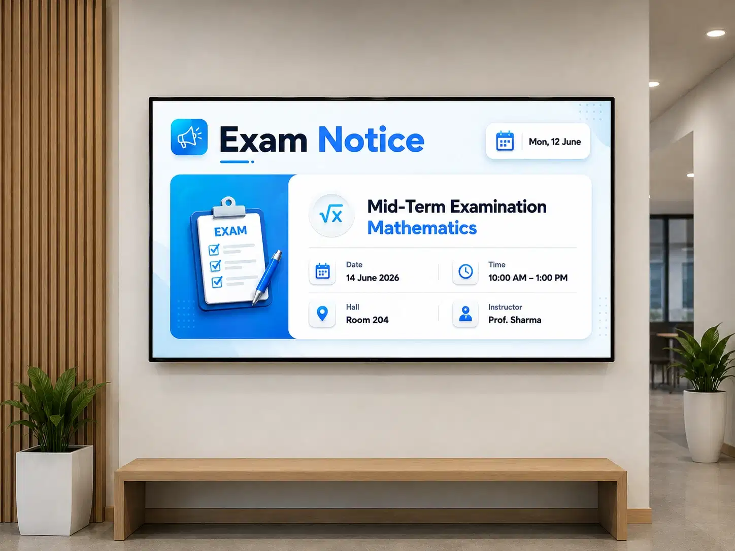 University department directory and academic schedule on digital display