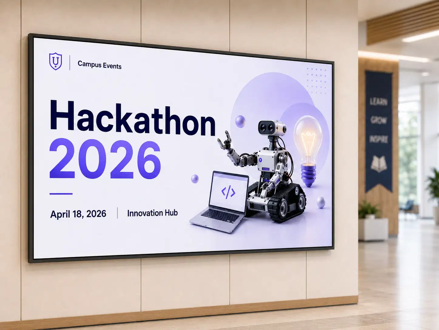 University digital signage promoting campus events