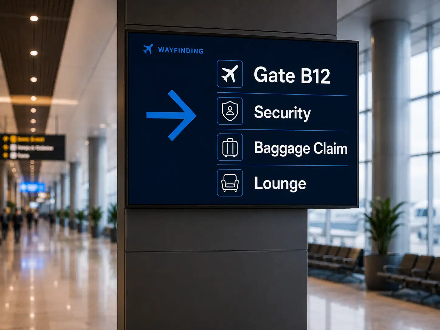 Transit hub using Pickcel dynamic wayfinding signage with real-time directional updates for passengers