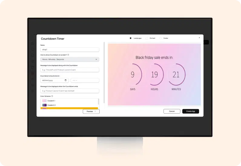 Countdown Timer App configuration screen