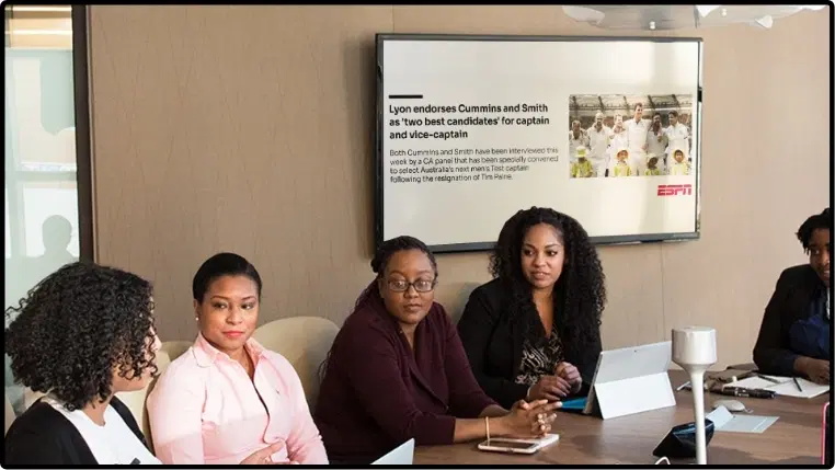 Digital signage ESPN News app preview showing news topic text placed at left and image at the right side of the screen layout