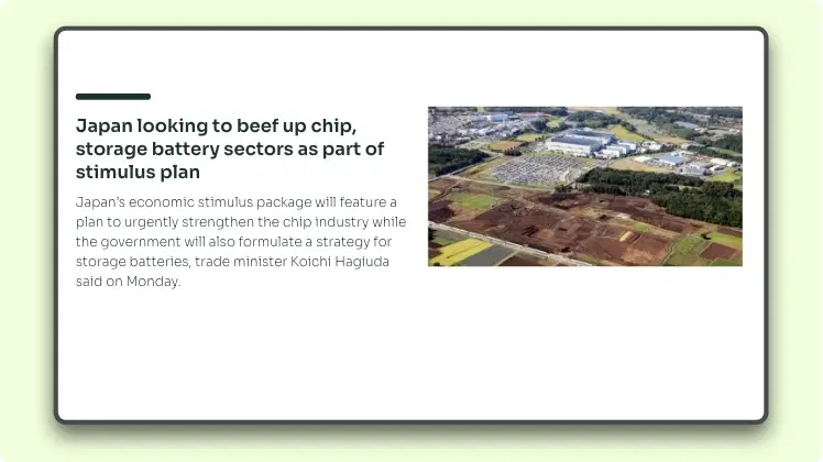 Digital signage screen showing local news feeds from Pickcel's Asahi Shimbun news app