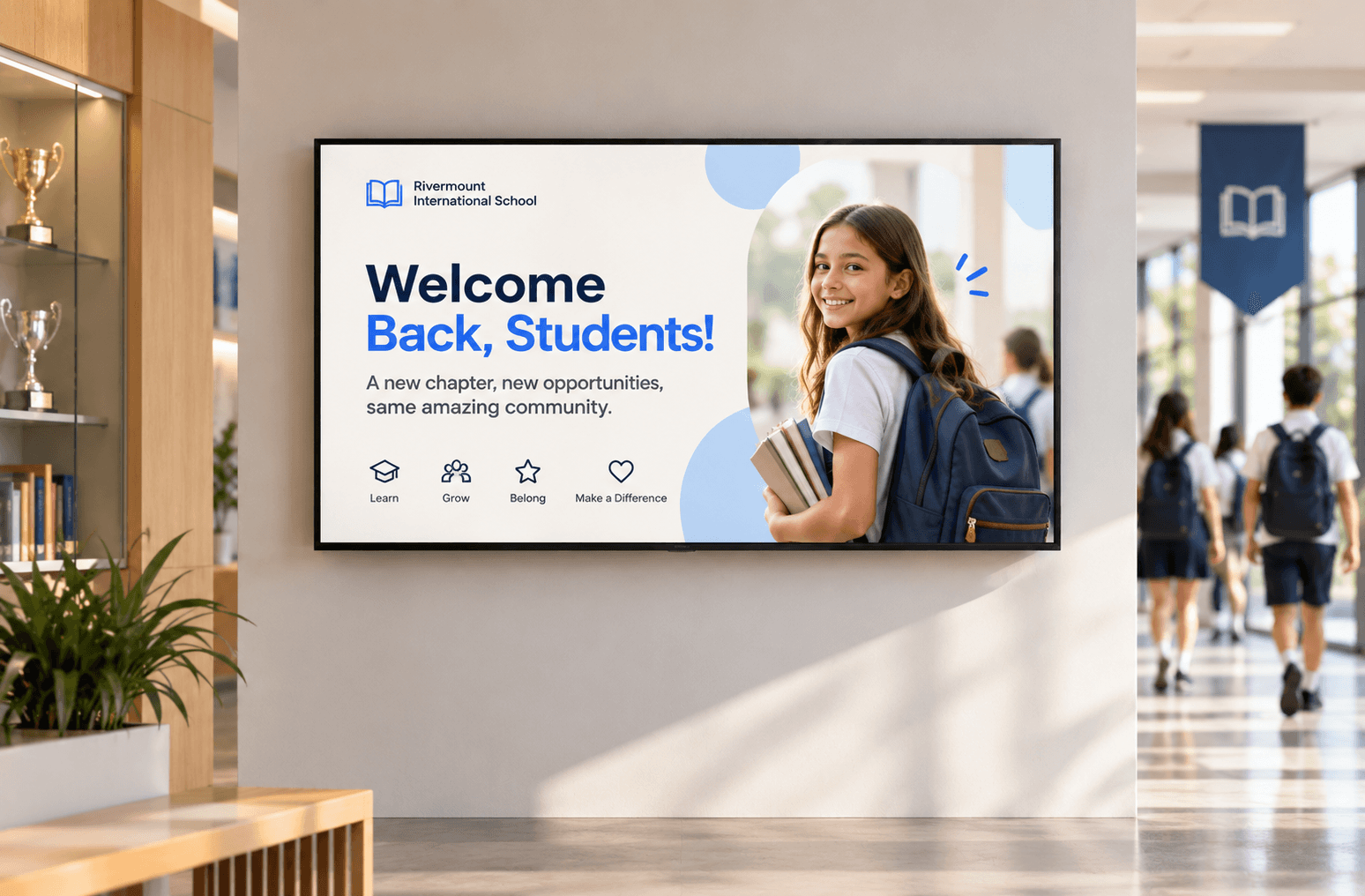 Illustrative digital signage screen, not a Rise Vision product screenshot