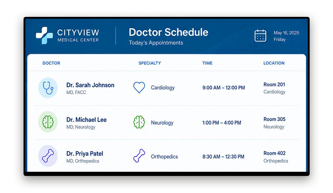 Healthcare waiting area digital signage