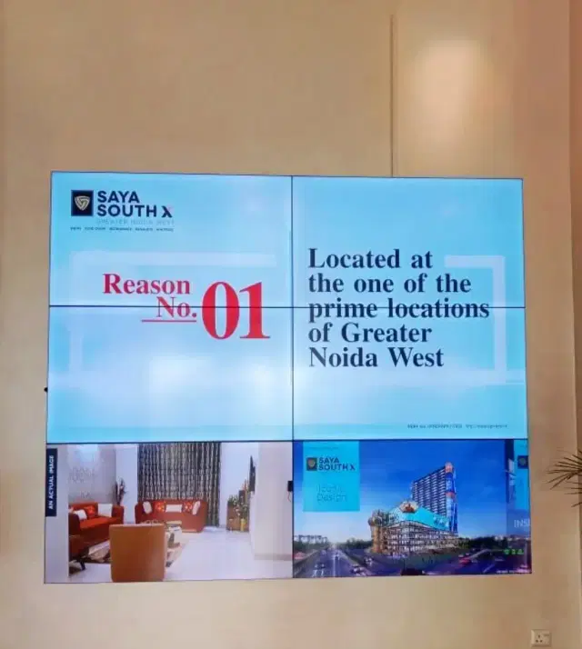 Digital signage content playing on a display at SAYA real estate office lobby which is powered by Pickcel