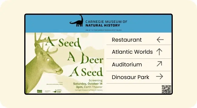 Digital signage screen strategically placed to guide museum visitors Digital signage screen strategically placed to guide museum visitors