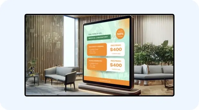 A day greeting on an office digital signage screen A day greeting on an office digital signage screen