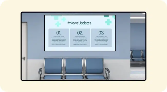 A digital signage screen showing medical office news and updates A digital signage screen showing medical office news and updates