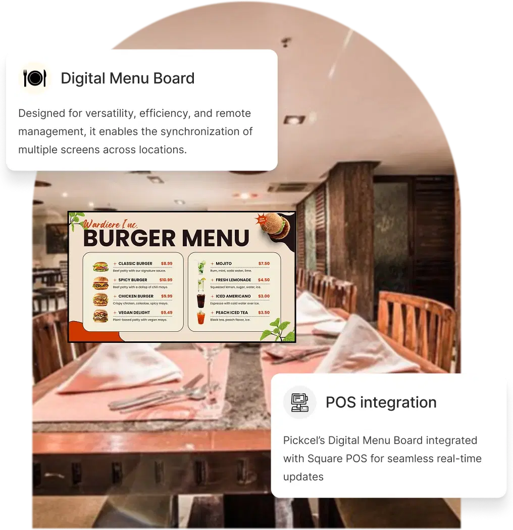 Restaurant digital signage showing live data display integration