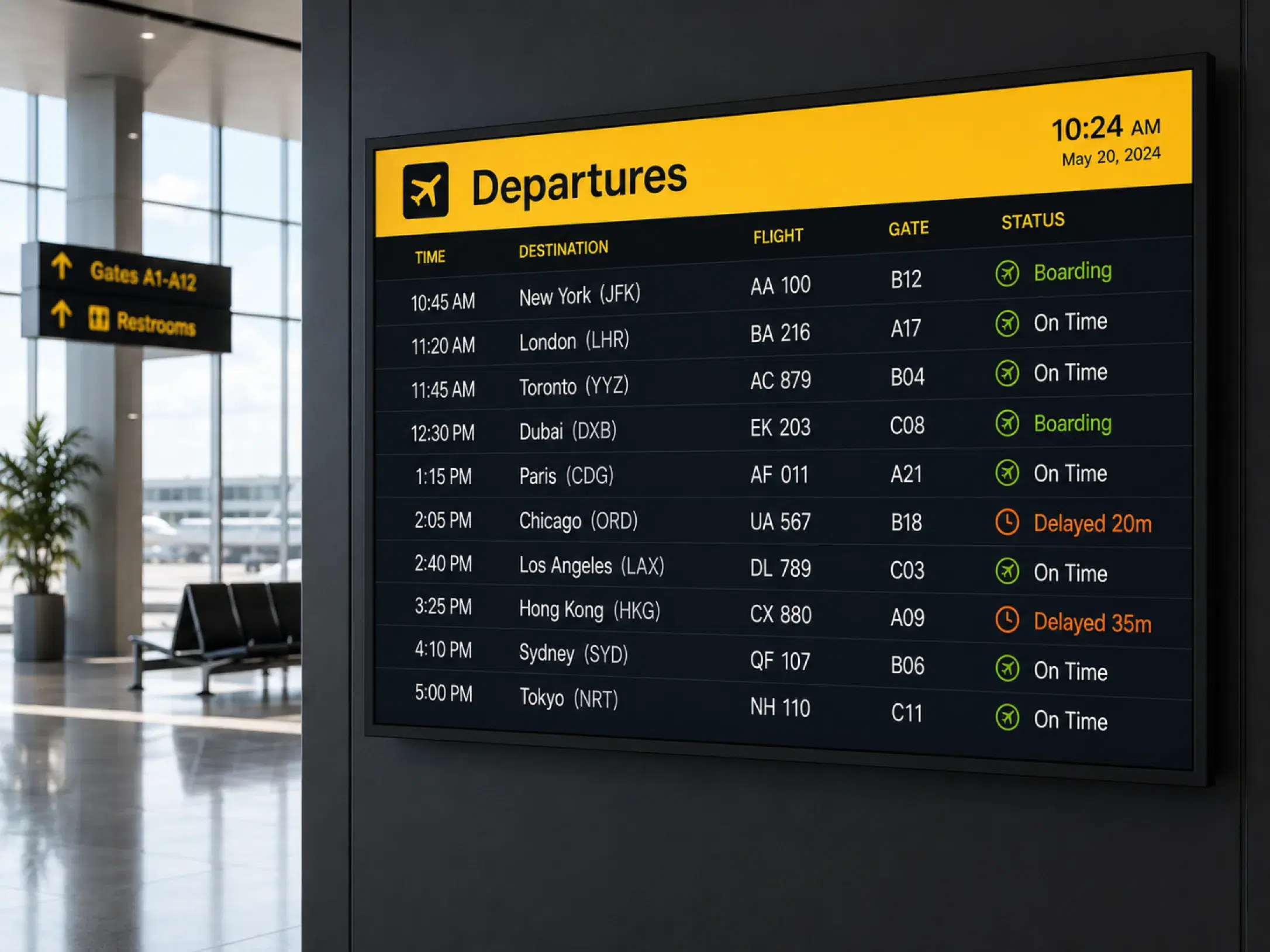 Airport digital signage