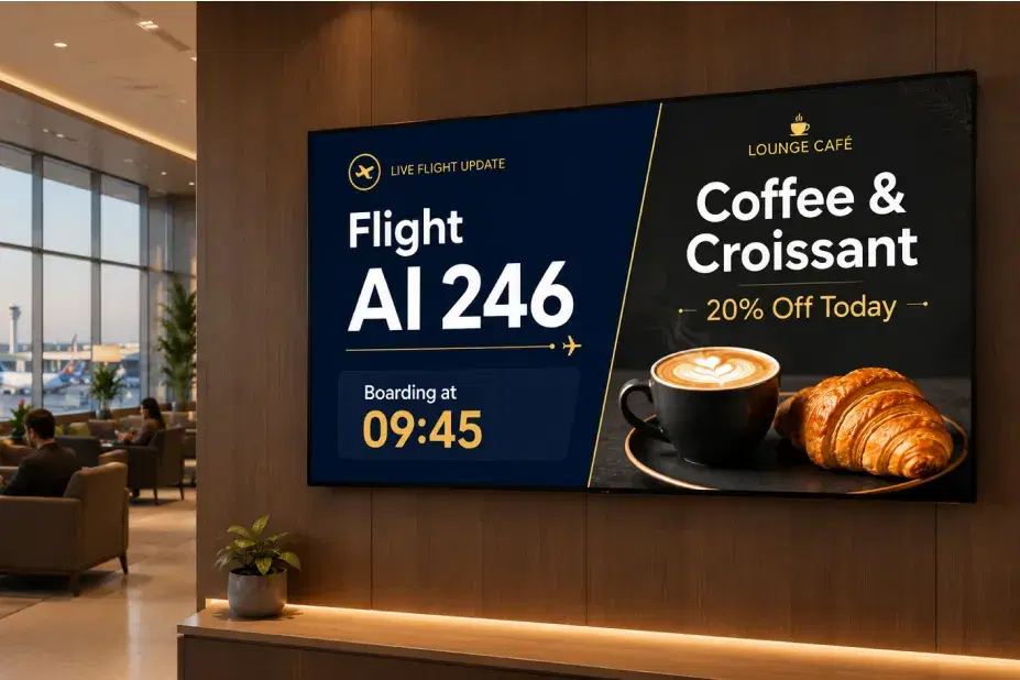 Flight information display system showing real-time departure information