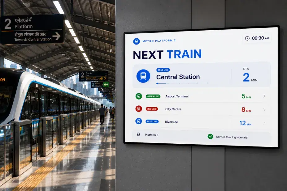 Passenger information display system showing live schedule data