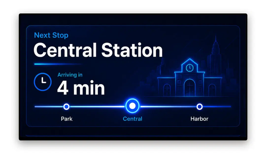 Bus fleet environment using Pickcel digital signage for on-vehicle route and service information