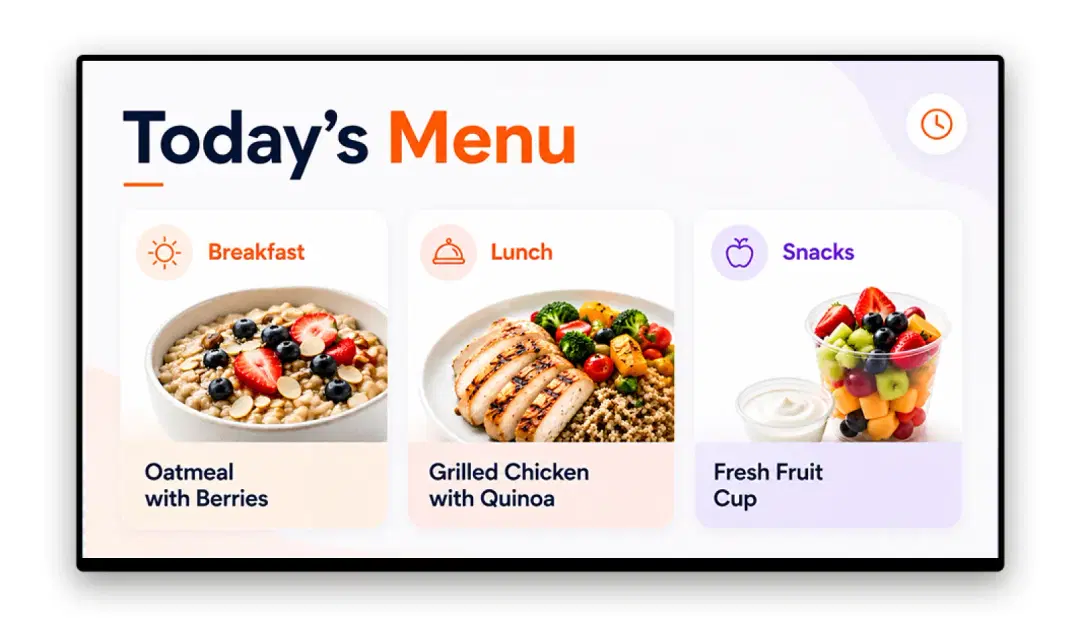 Cafeteria menu board on school digital signage