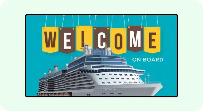 Digital signage screen showing guest communication and important information on cruise ship