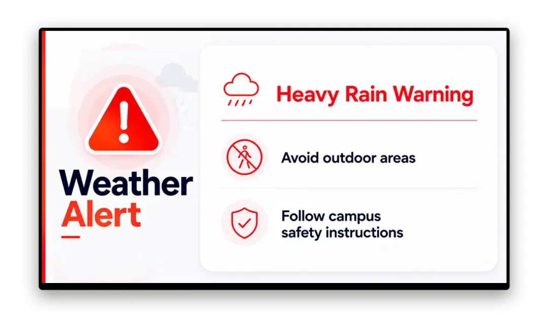 Emergency alert on educational digital signage display