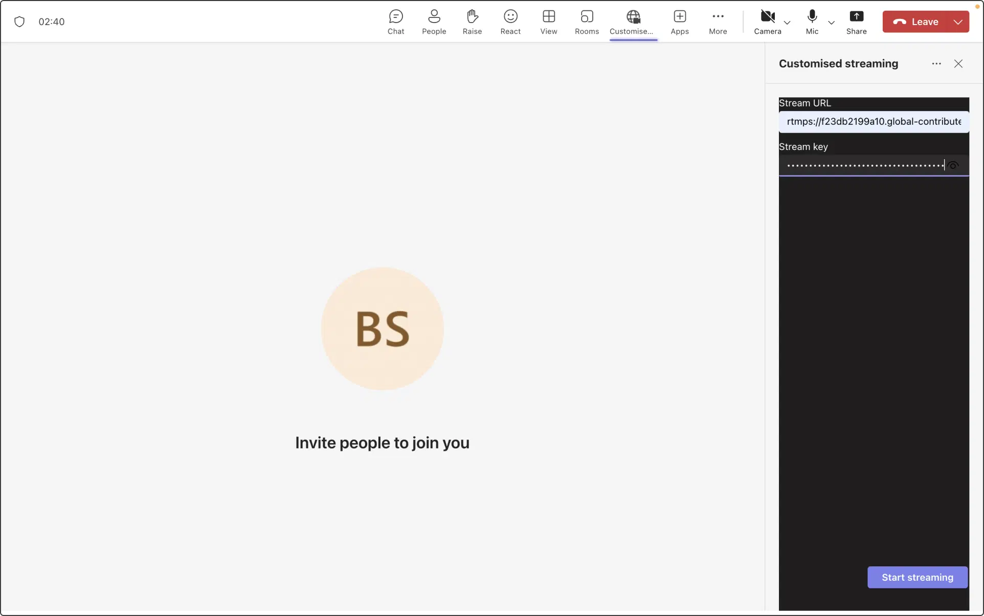 Start streaming in Teams