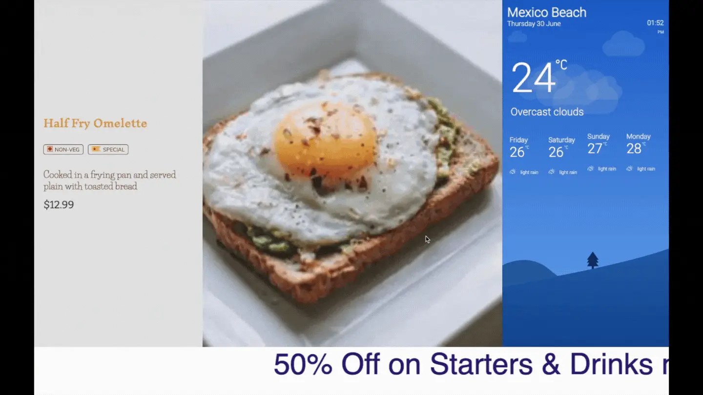Final scrolling text display on digital signage screen