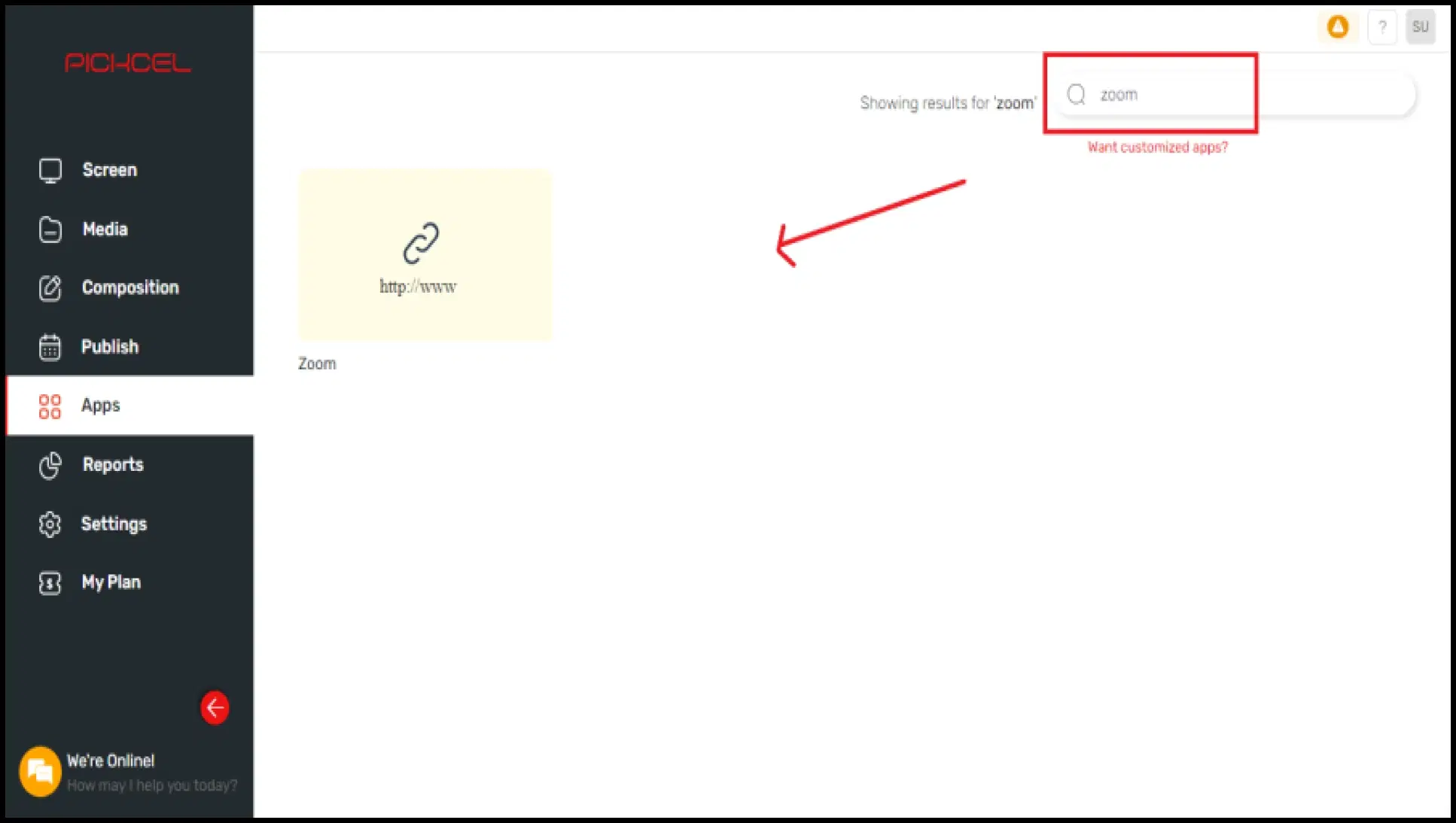 Create Zoom app in Pickcel