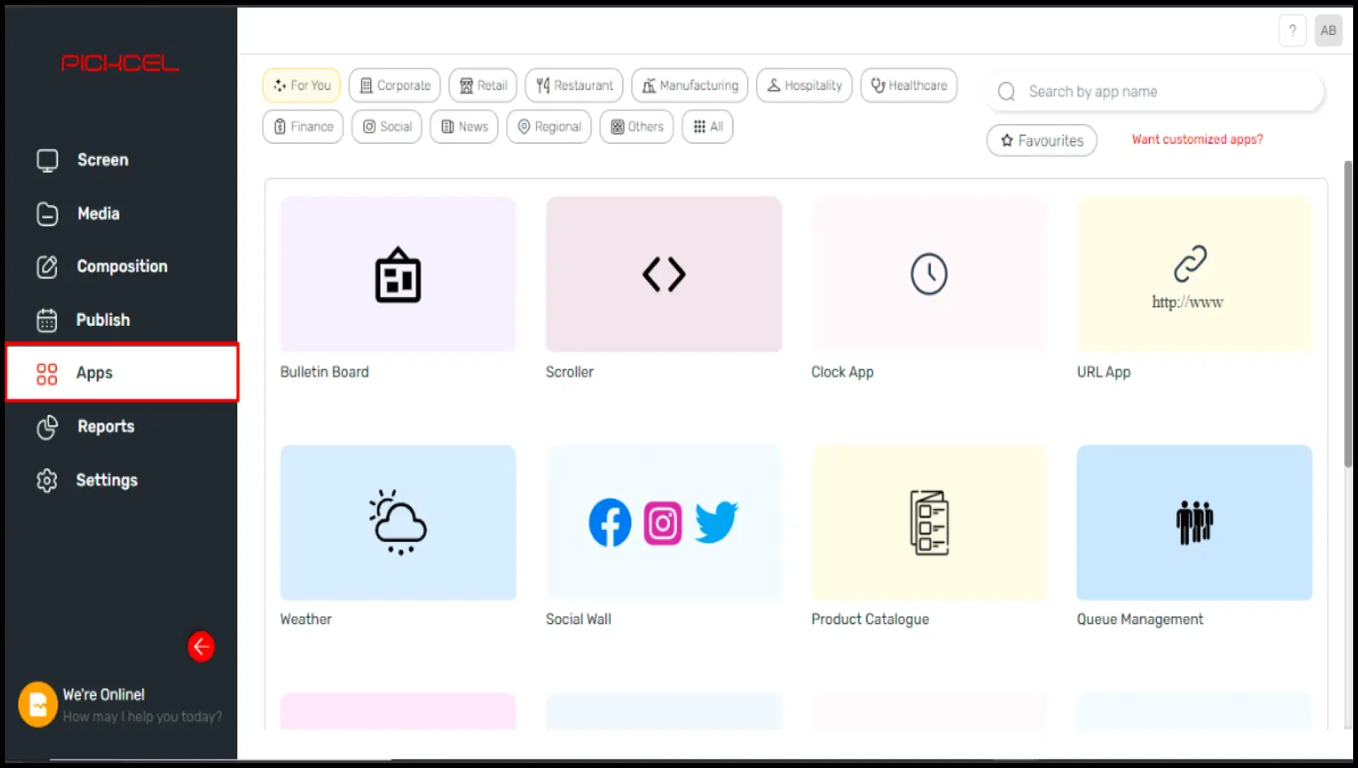 Search for Zoom app in Pickcel console