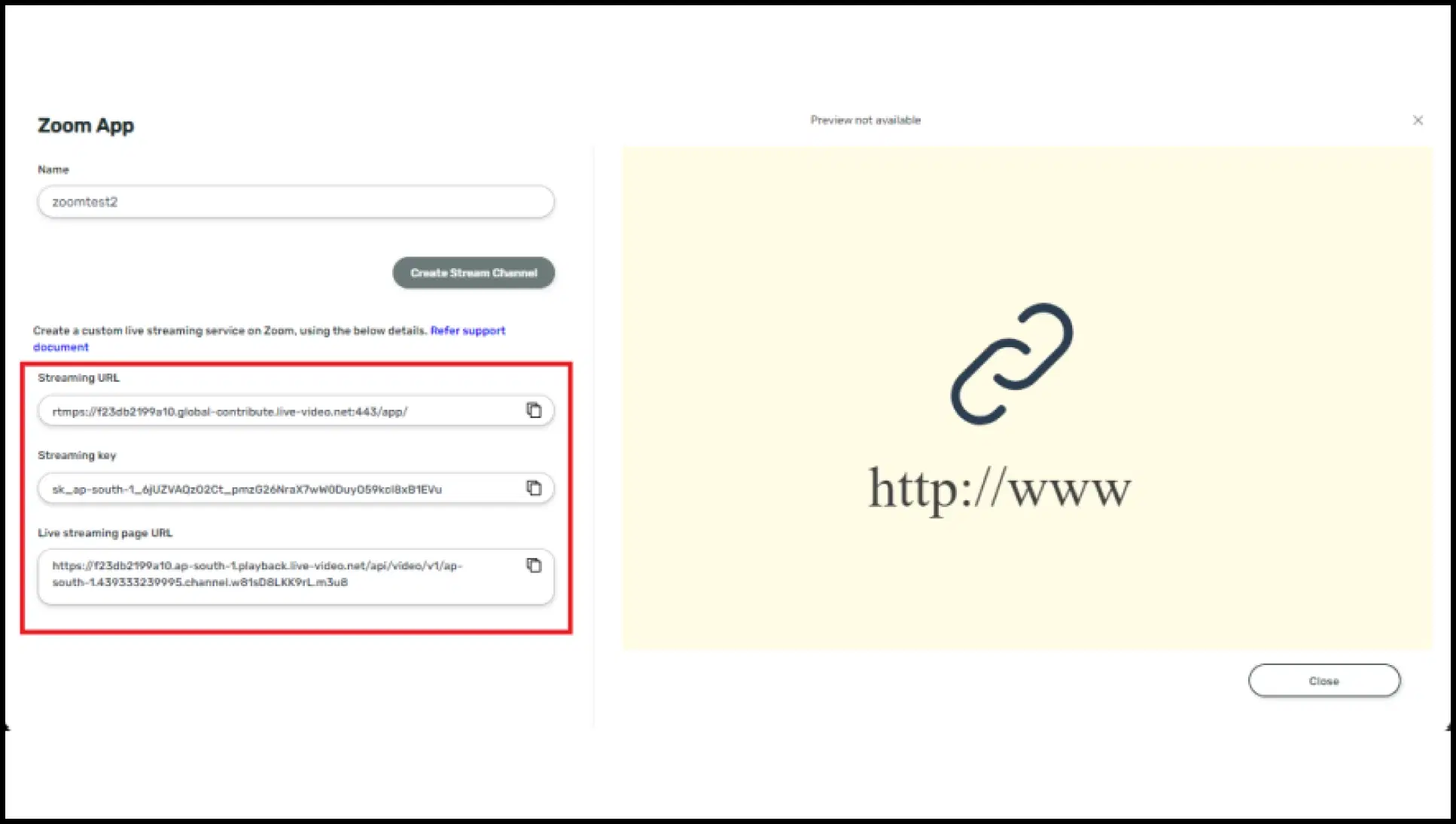 Enter streaming credentials in Pickcel
