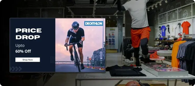Sports retailer giant Decathlon showing offer using Pickcel digital signage solution
