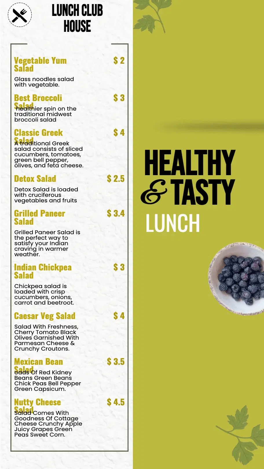 Salad Restaurant Menu