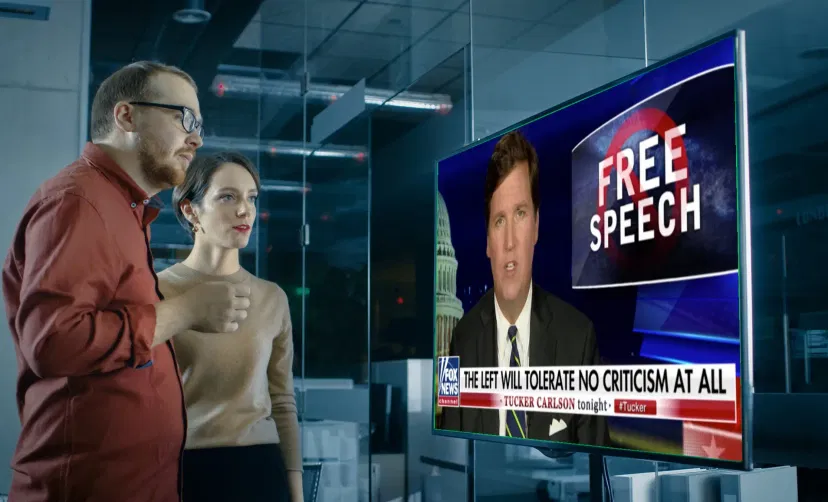 Digital signage at a corporate office cafe displaying live TV news channel from Live DTH app