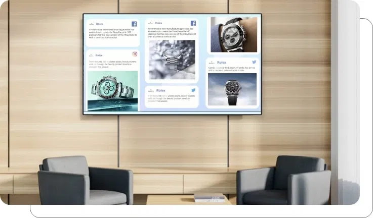 An office digital signage screen showing welcome onboard message
