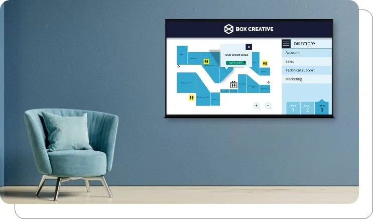 An office digital screen with visitor management interface