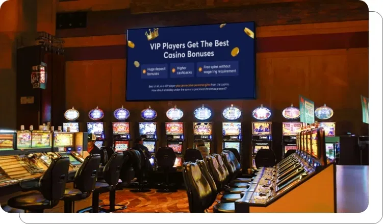 Digital screen showing exclusive player benefits and loyalty programs at casino