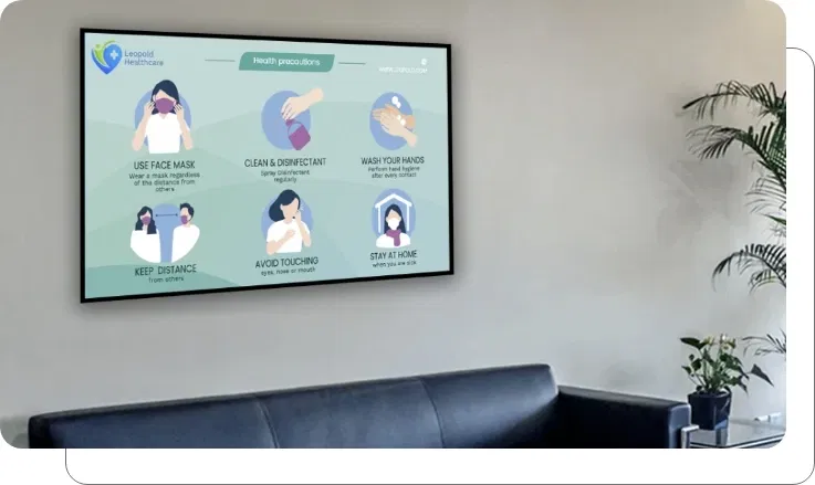An office digital signage screen showing financing info An office digital signage screen showing financing info