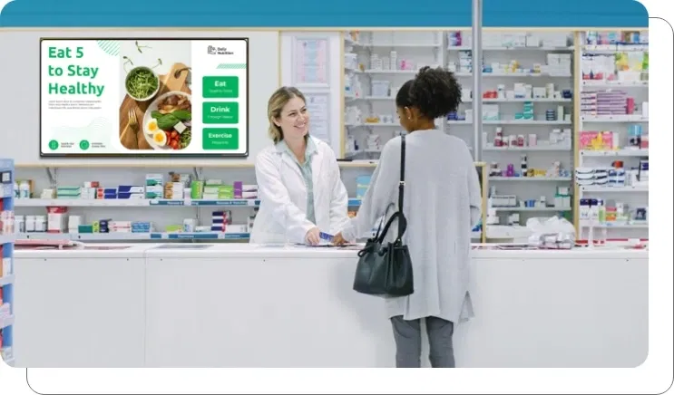 Digital signage educating and instructing customers in pharmacy stores Digital signage educating and instructing customers in pharmacy stores
