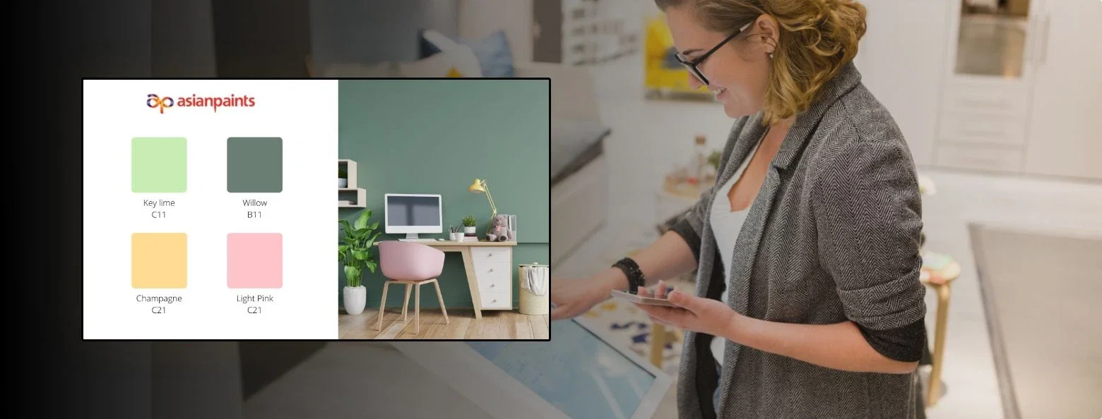 Asian Paints interactive kiosk managed with Pickcel digital signage software Asian Paints interactive kiosk managed with Pickcel digital signage software to display promotional content when idle.