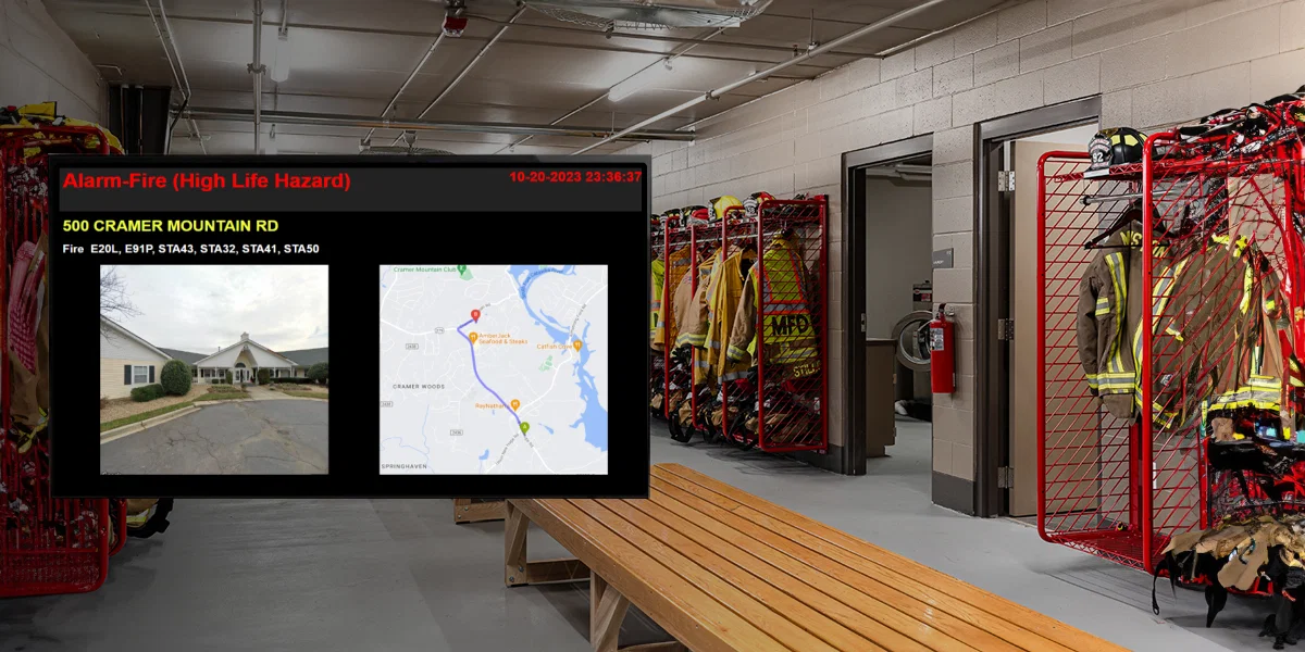 NetResponders emergency alert integration showcased on digital signage screens in fire stations