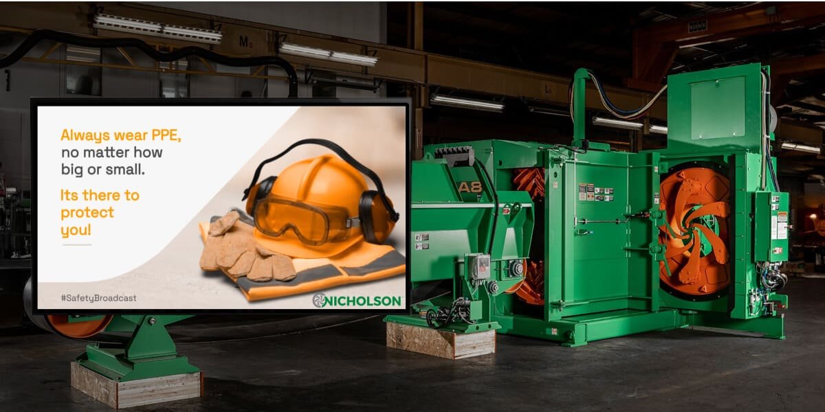 Manufacturing facility digital signage at Nicholson managed with Pickcel showing announcements