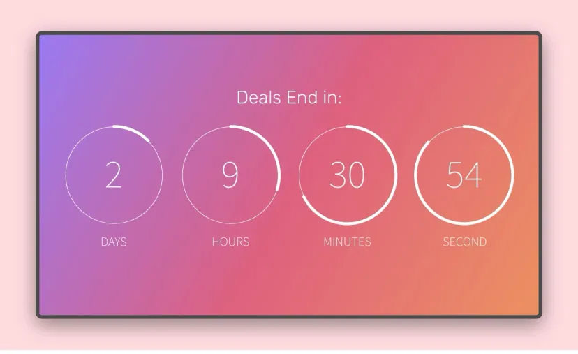 Countdown Timer app feed preview showing timer along custom text as Deals End in Countdown Timer app feed preview showing timer along custom text as Deals End in
