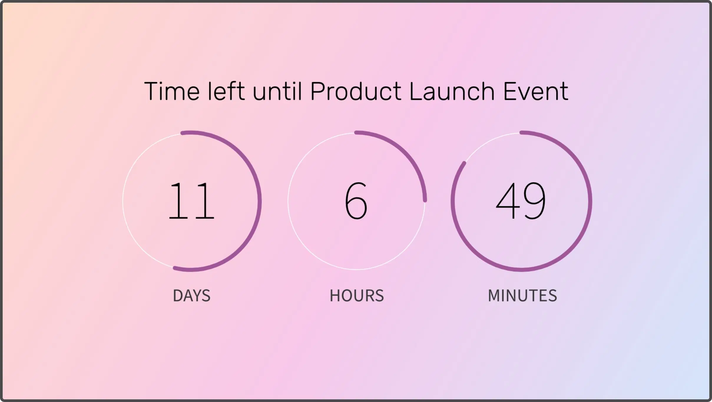Digital signage app showing countdown timer of 11 days 6 hours and 49 minutes left for product launch event on digital screen Digital signage app showing countdown timer of 11 days 6 hours and 49 minutes left for product launch event on digital screen