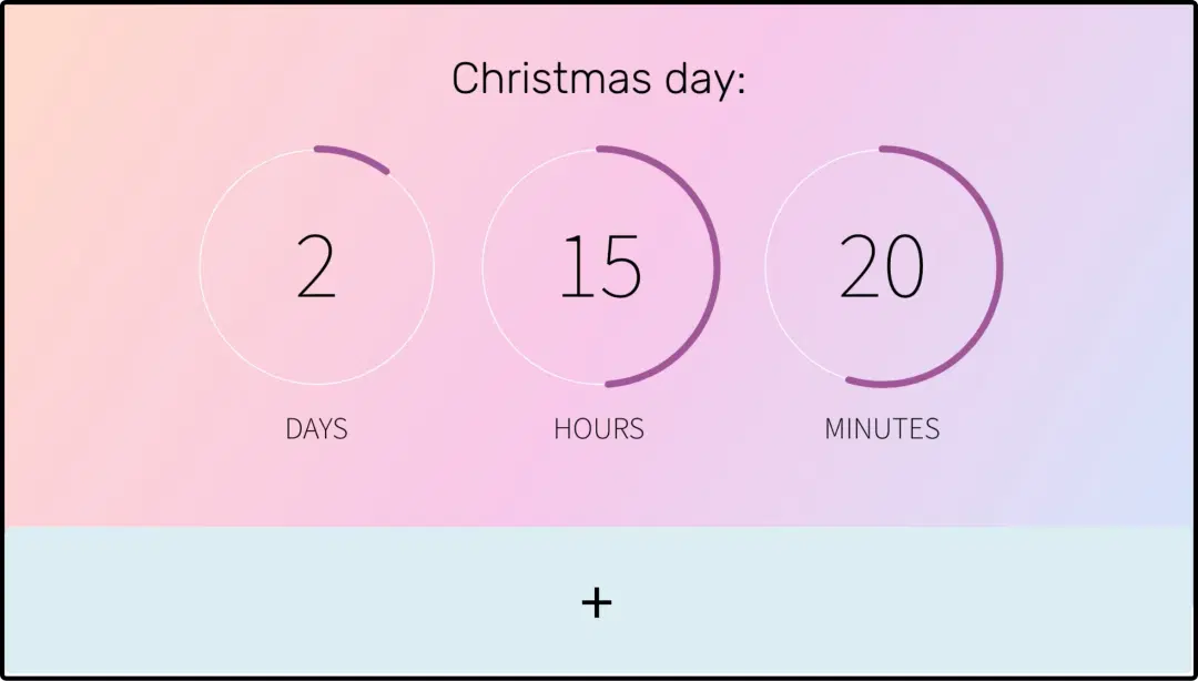 Step 2: Digital signage software interface showing composition window with Countdown app feed being displayed on the top Step 2: Digital signage software interface showing composition window with Countdown app feed being displayed on the top