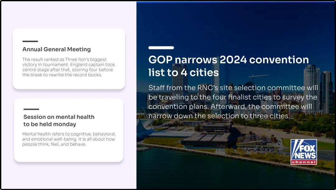 Step 3: Digital signage software interface showing composition window with Fox News app, Digital clock app and Text app feeds Step 3: Digital signage software interface showing composition window with Fox News app, Digital clock app and Text app feeds