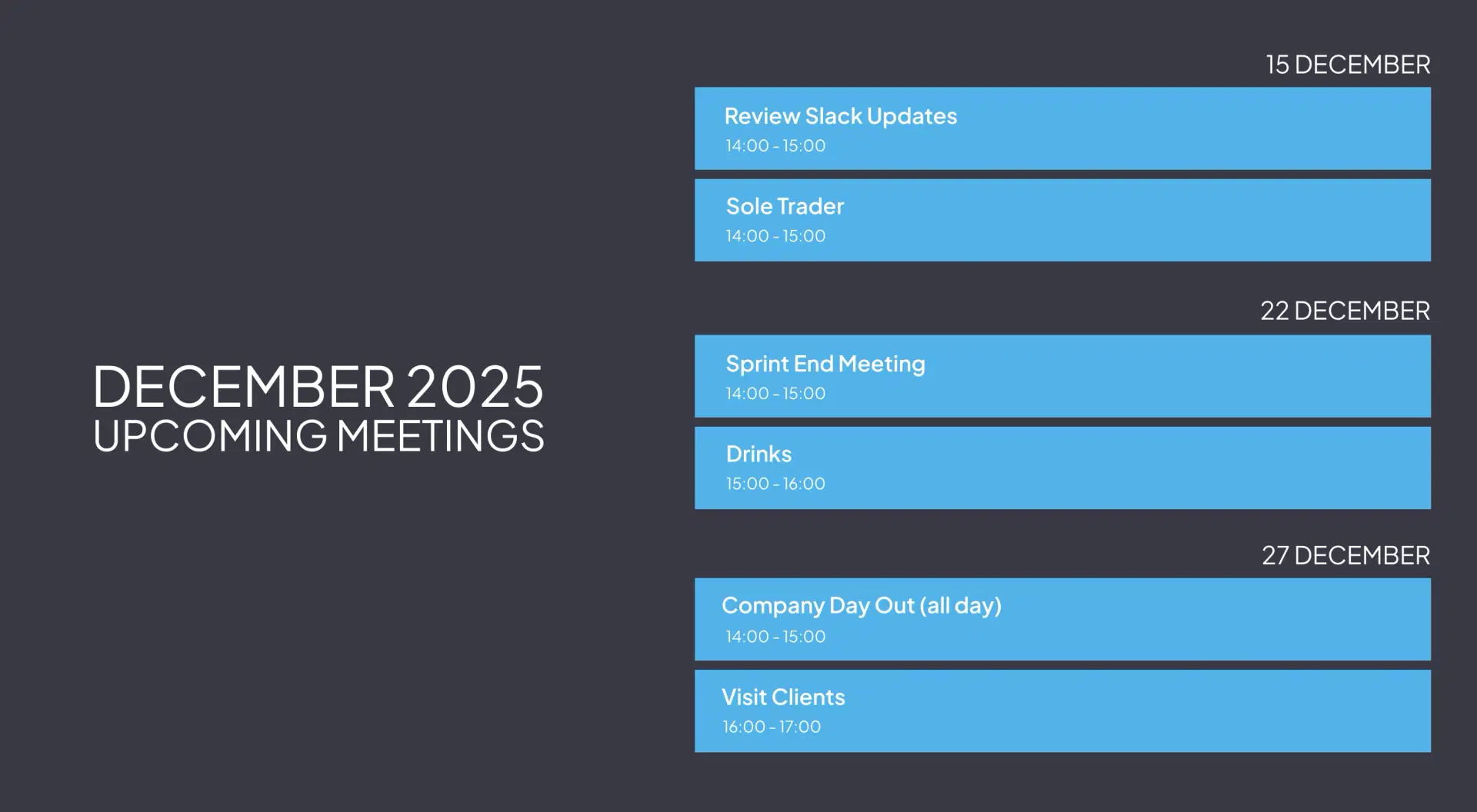 Meetings Calendar digital signage screen 1 Meetings Calendar digital signage screen 1