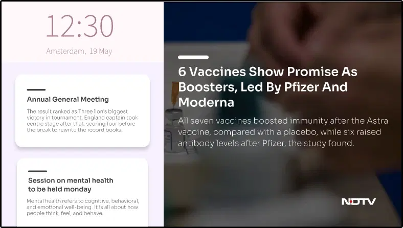 Step 3: Digital signage software interface showing compositon window with NDTV News app feed Step 3: Digital signage software interface showing compositon window with NDTV News app feed