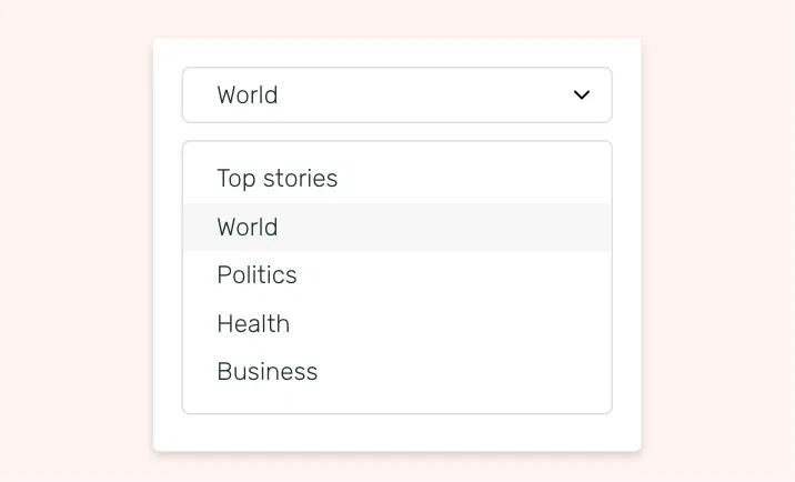 NYtimes news app interface showing news topic list like Top stories, World, Politics, etc., to display on digital signage screens NYtimes news app interface showing news topic list like Top stories, World, Politics, etc., to display on digital signage screens
