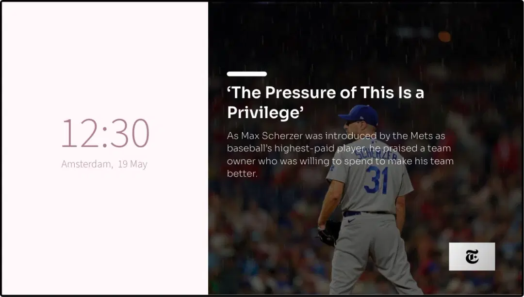 step 3 digital signage software interface showing compositon window with NYtimes News app and digital clock app feeds step 3 digital signage software interface showing compositon window with NYtimes News app and digital clock app feeds