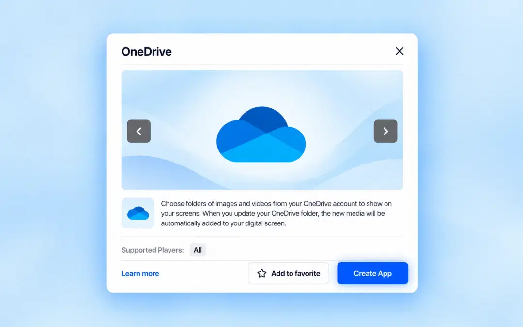 OneDrive folder content displayed on a digital signage screen OneDrive folder content displayed on a digital signage screen