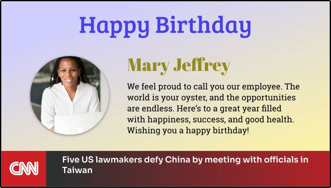 Step 3: Digital signage software interface showing composition window with People Space App and CNN news app feeds Step 3: Digital signage software interface showing composition window with People Space App and CNN news app feeds