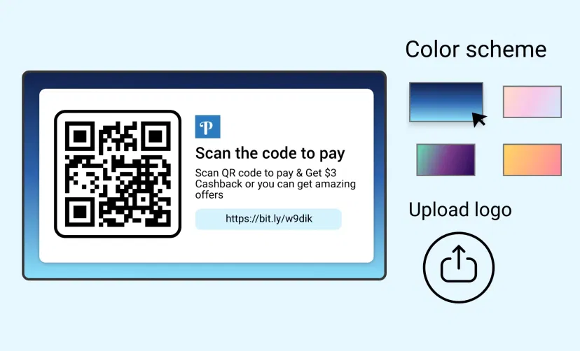 QR Code app window layout showing feature to choose color scheme to display on digital screens QR Code app window layout showing feature to choose color scheme to display on digital screens