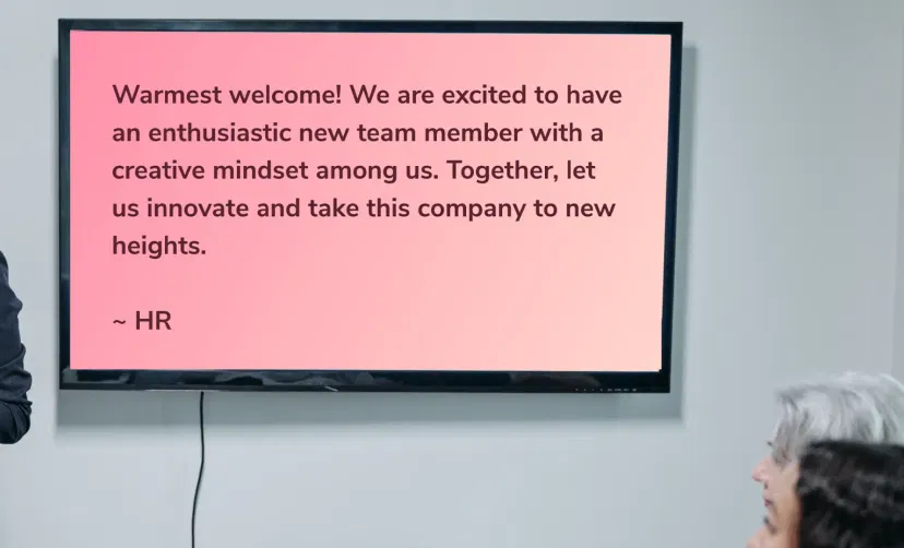 Digital signage screens in an office showing Text Board using Pickcel digital signage software Digital signage screens in an office showing Text Board using Pickcel digital signage software